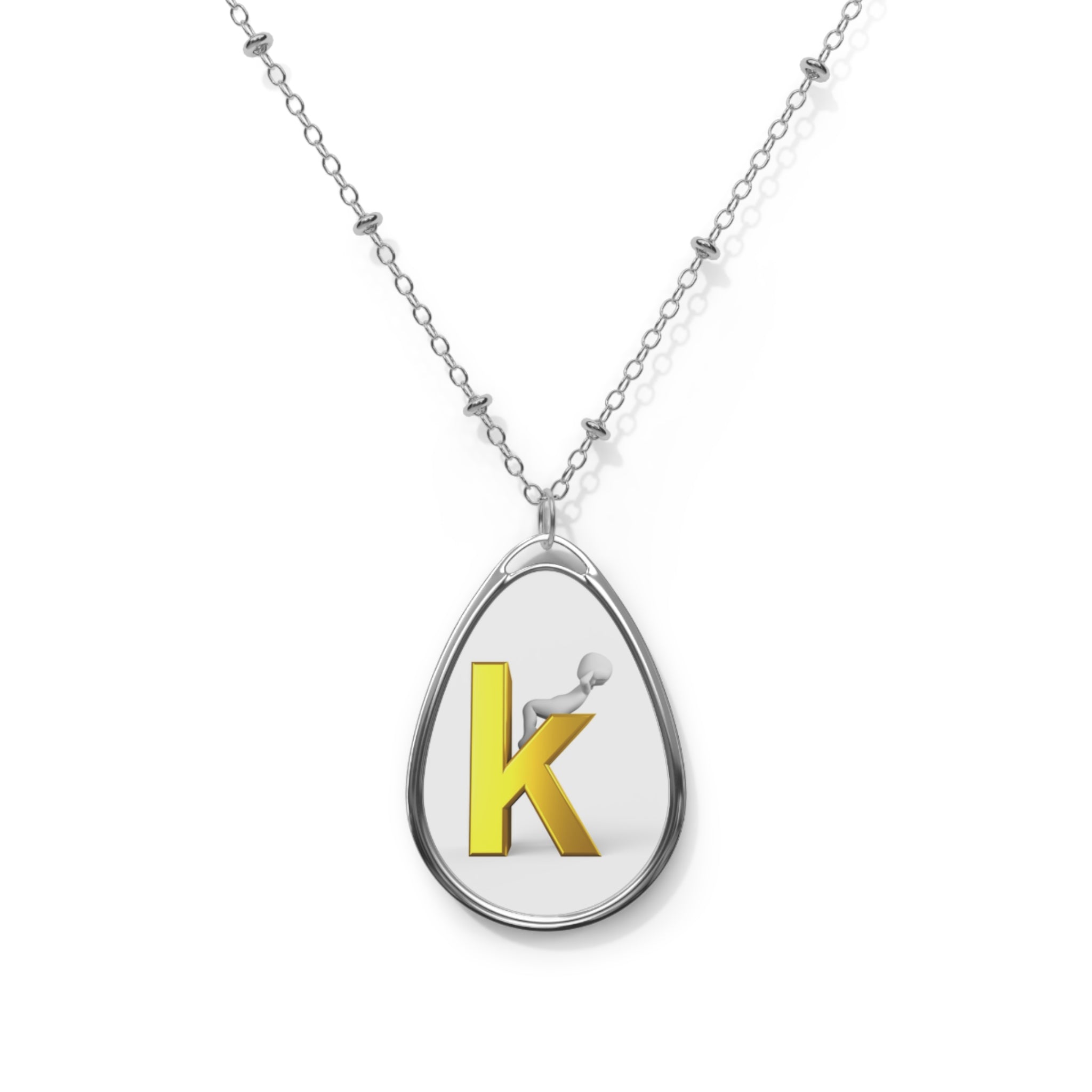 Initial K Oval Pendant Necklace — Personalized Gold Letter Monogram Jewelry
