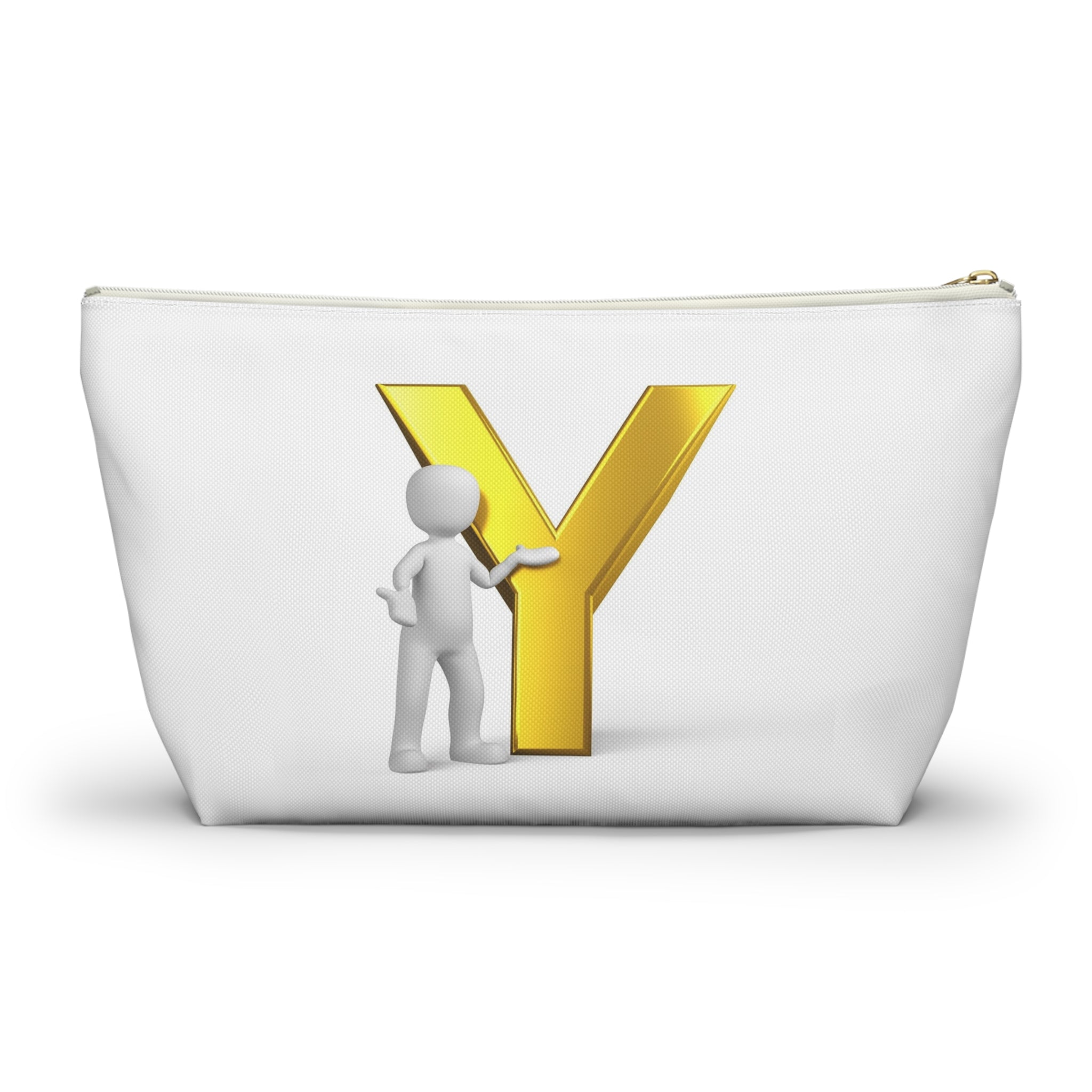 Gold Letter Y with Figure Accessory Pouch | Monogram Makeup Bag