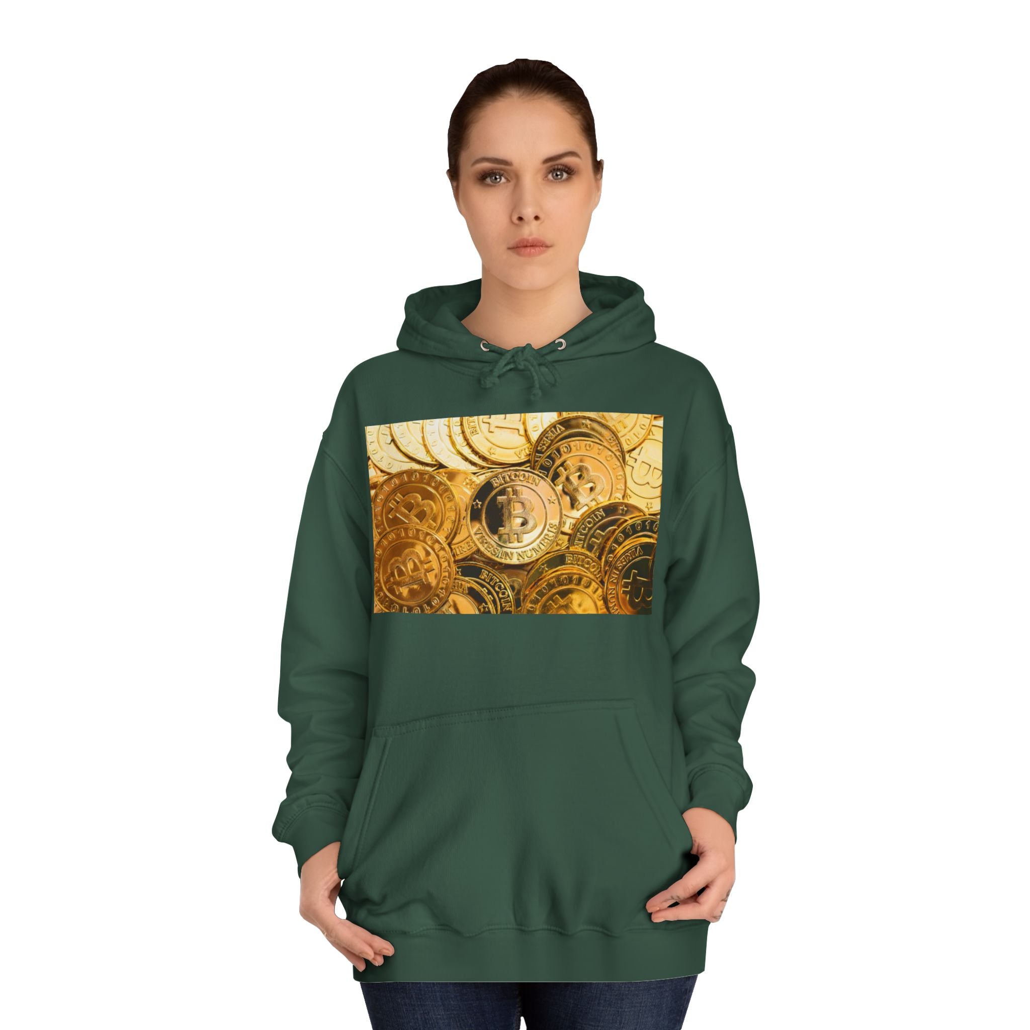 Golden Bitcoin Coins Hoodie | Crypto Cryptocurrency Crypto Art, Digital Currency Apparel