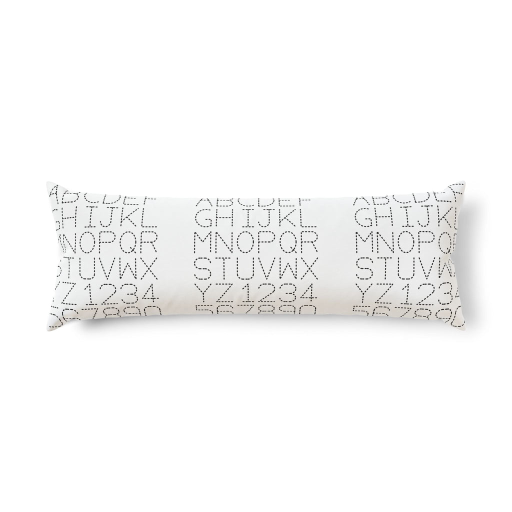 Alphabet Stitch Pattern Body Pillow | Typographic Nursery Decor