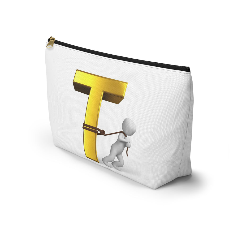 Gold Letter T with Person Pulling Rope Accessory Pouch