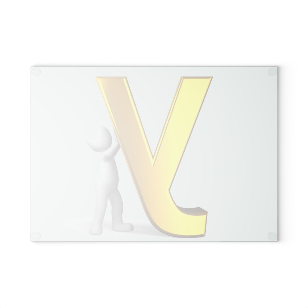 Yellow 3D Letter Y with Figure Glass Cutting Board | Alphabet Kitchen Décor