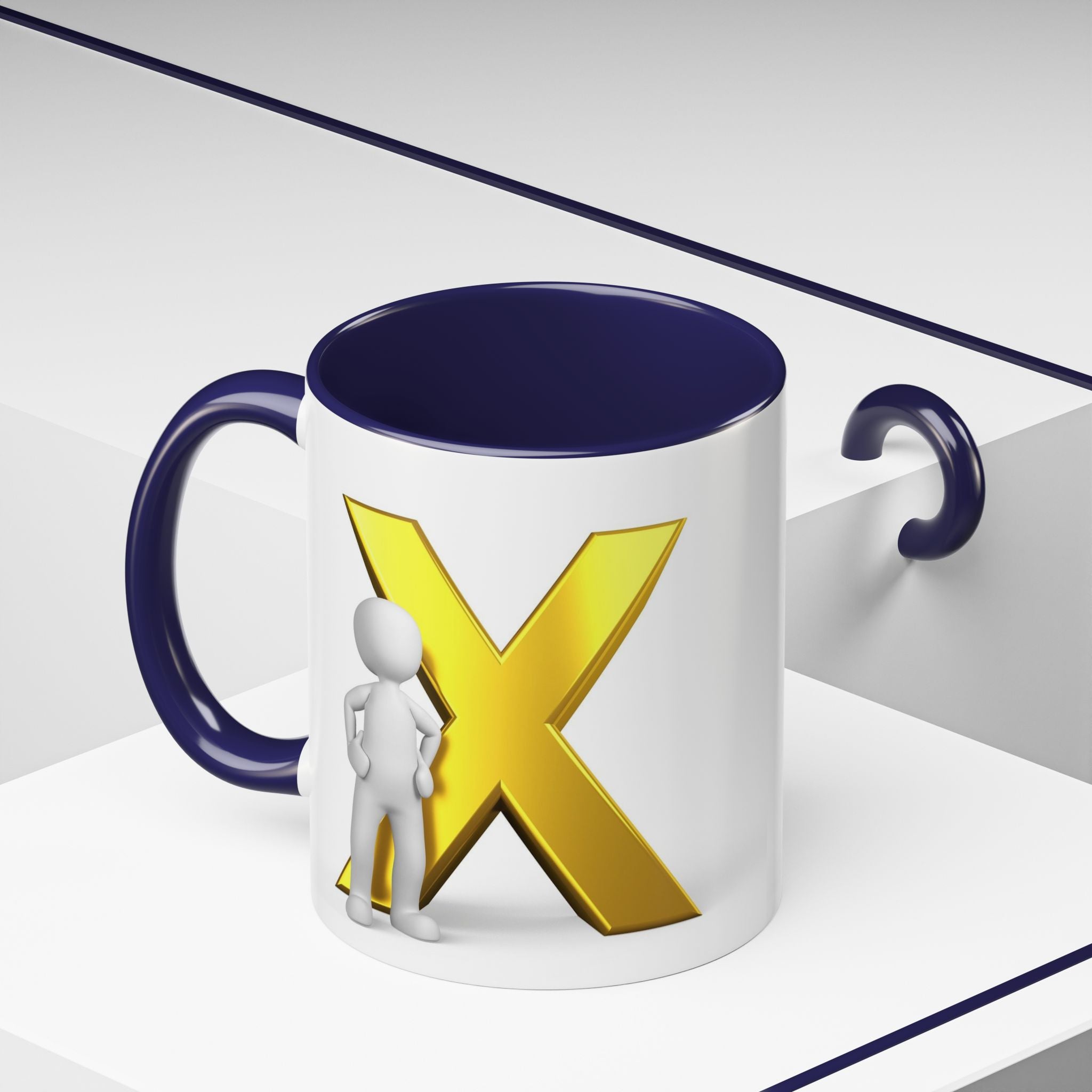Mug à anse avec lettre X dorée et figurine 3D | Mug à café 11oz 15oz