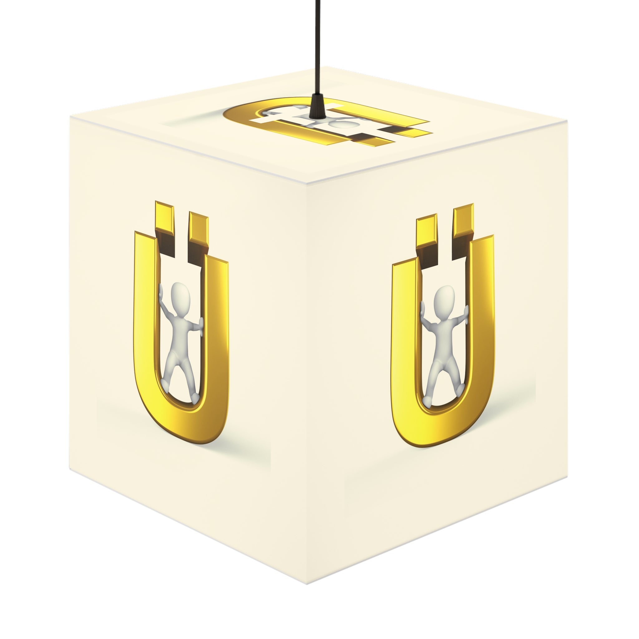 Gold Letter Ü with Figure Light Cube Lamp | Kids Room Nightlight