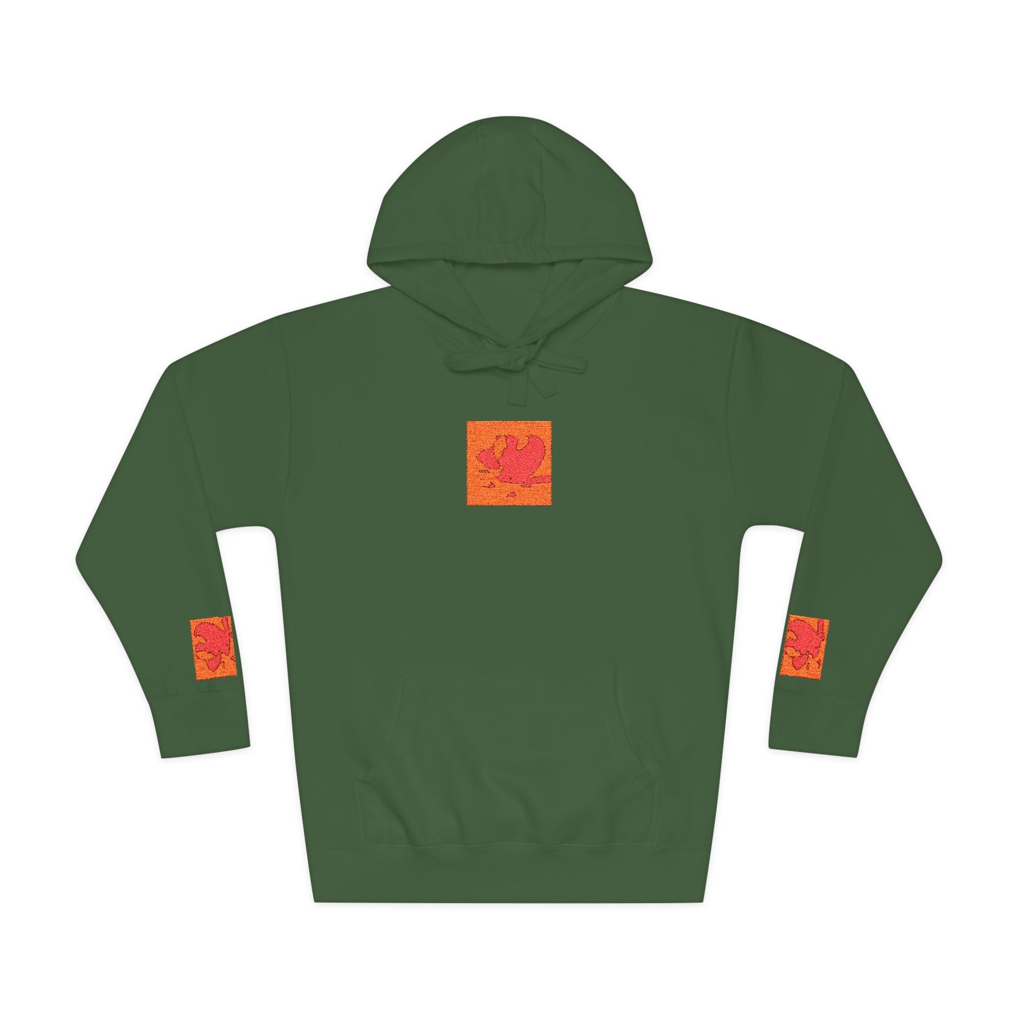 Orange Phoenix Pixel Art Hoodie | Square Chest & Sleeve Patch