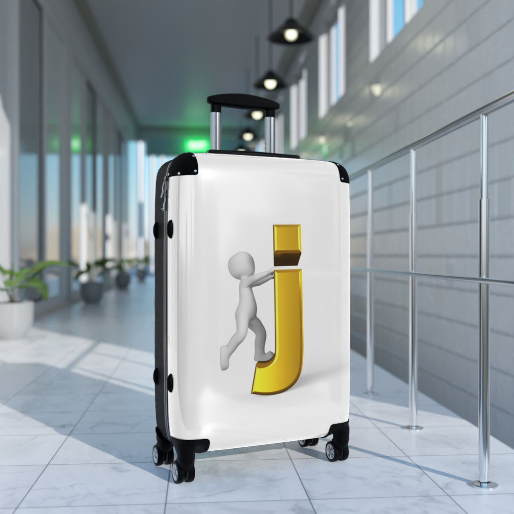 3D Person Riding Gold Letter J Suitcase | Personalized Initial Luggage