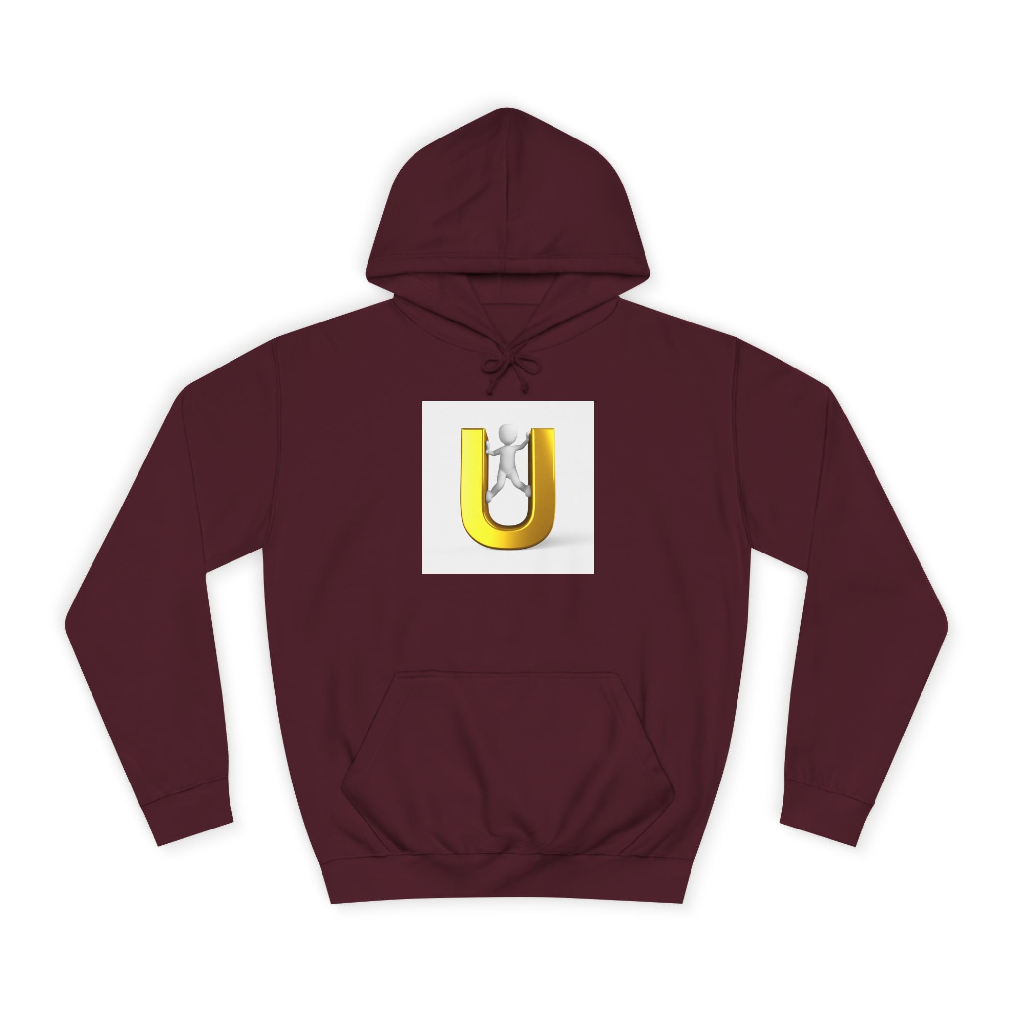 Sweat à capuche lettre U 3D Or | Sweat-shirt typographique bonhomme allumette grimpant
