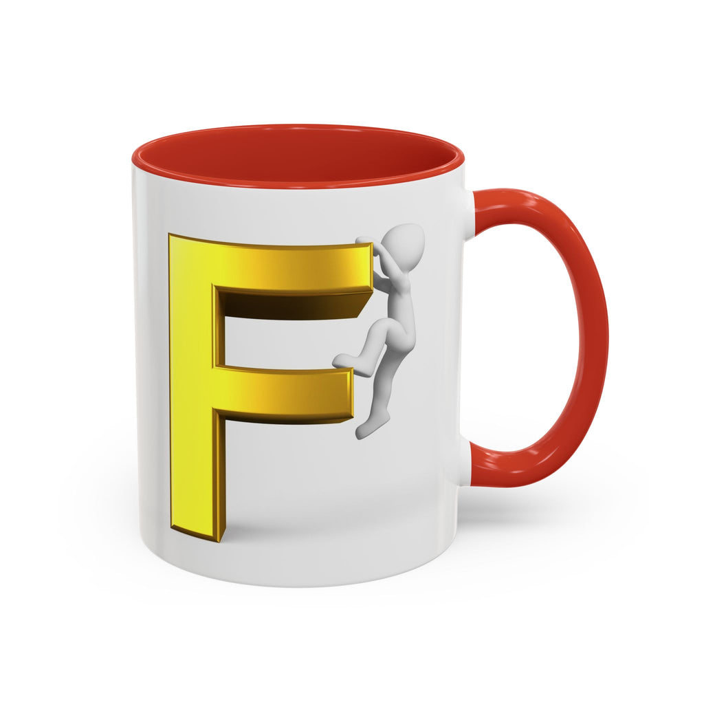 Gold Letter F with Climbing Figure Mug | Accent Coffee Mug 11oz 15oz