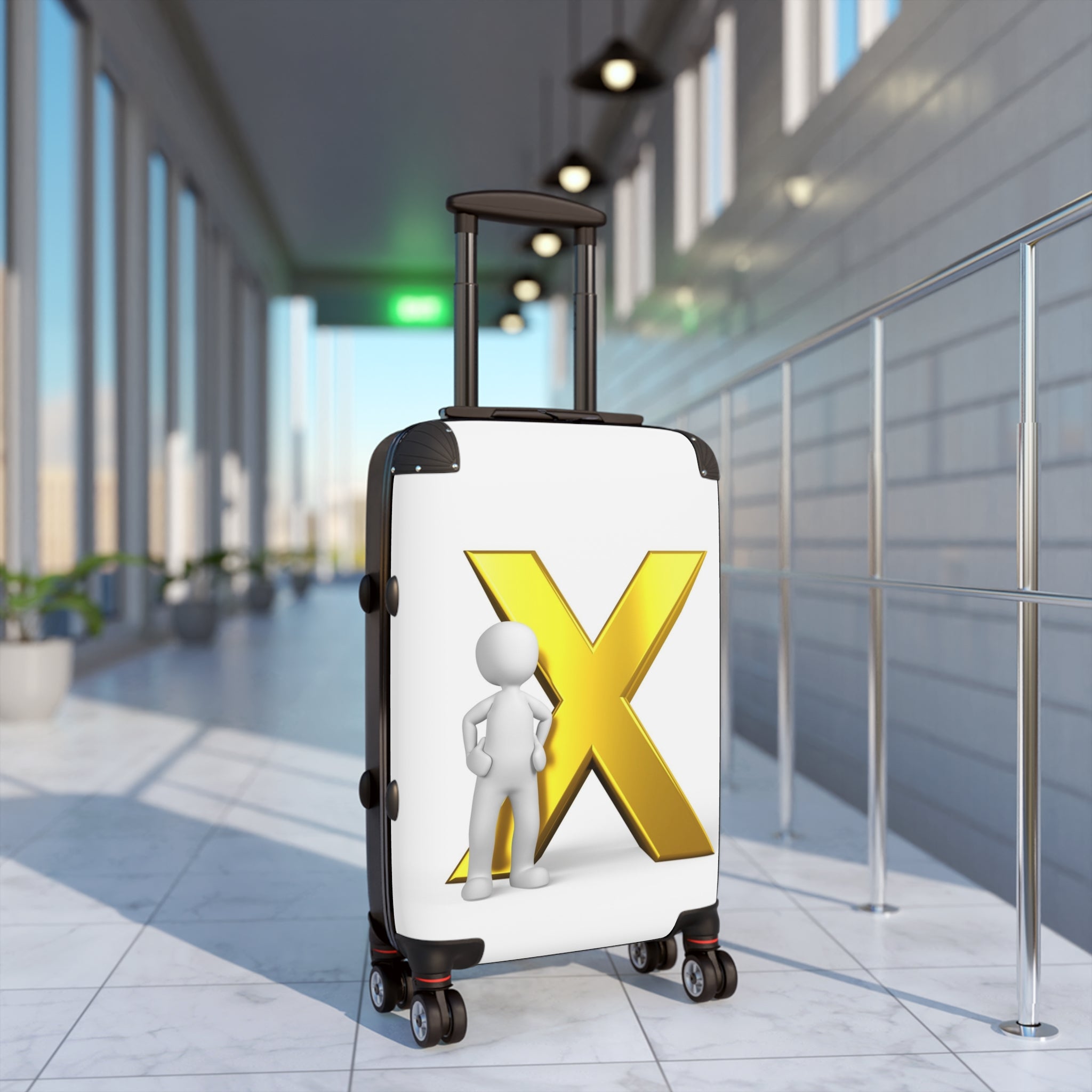 3D Figure with Gold X Suitcase | Personalized Luggage Cover