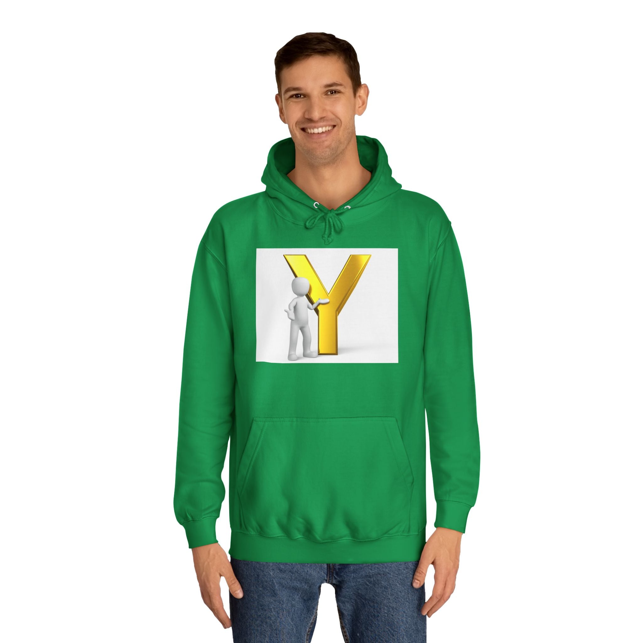 3D Gold Letter Y with Figure Hoodie | Initial Monogram Sweatshirt