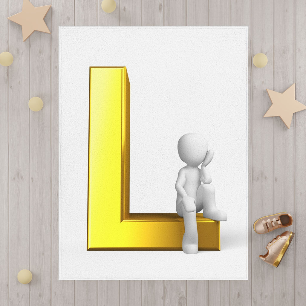 Gold Letter L with 3D Figure Toddler Blanket | Personalized Initial Nursery