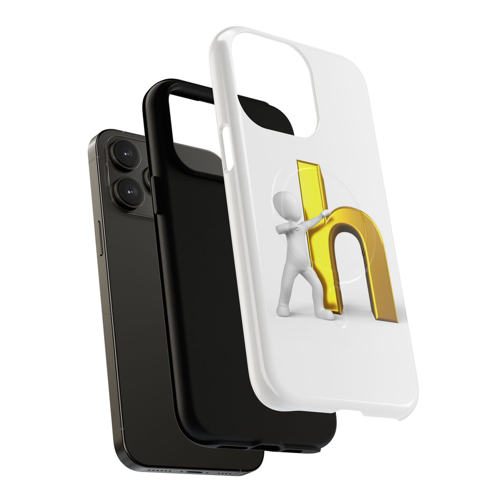 3D Person Pushing Gold Letter h Phone Case | Tough Magnetic Case