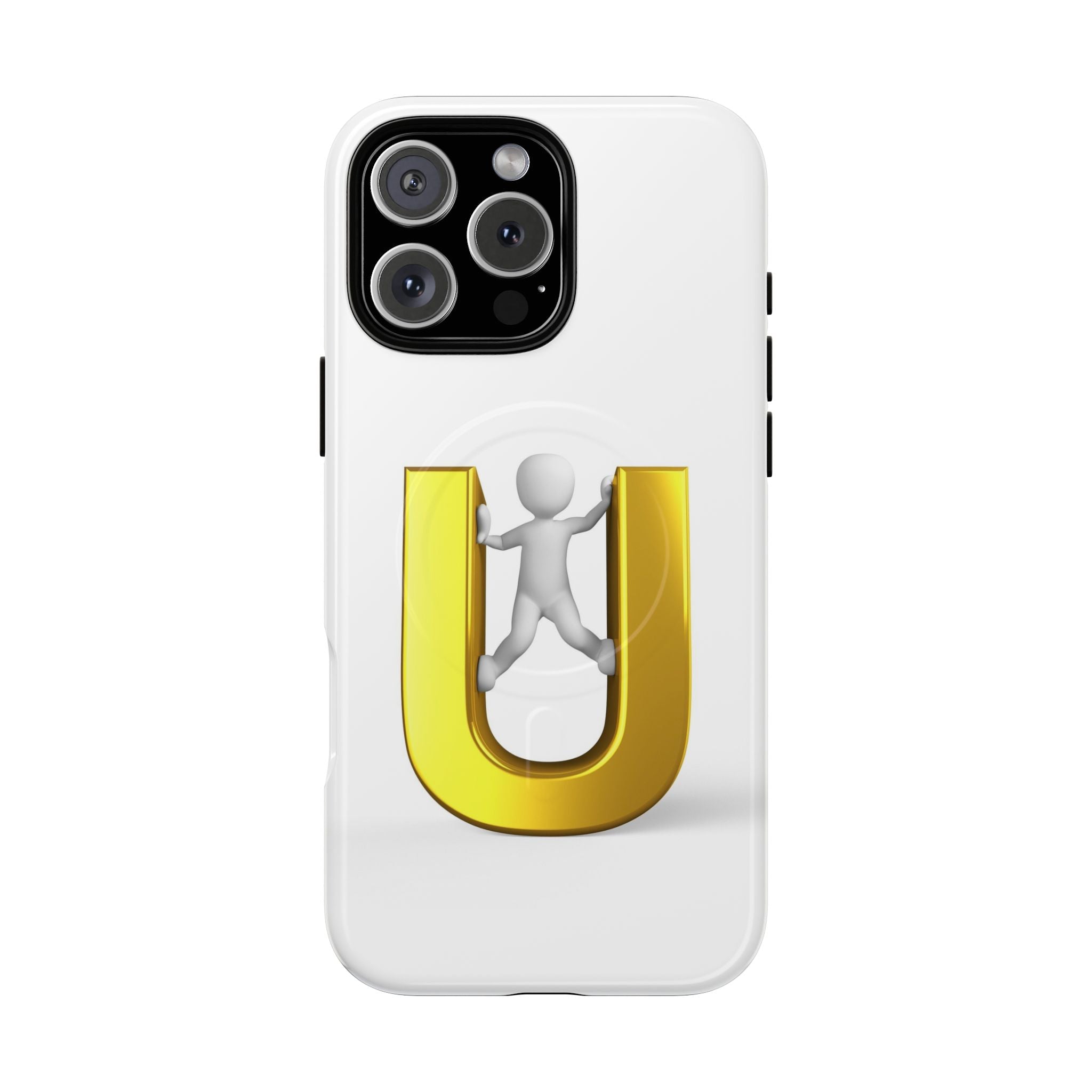 Coque de téléphone en 3D Dorée Lettre U avec Bonhomme Allumette | Coque Magnétique Robuste