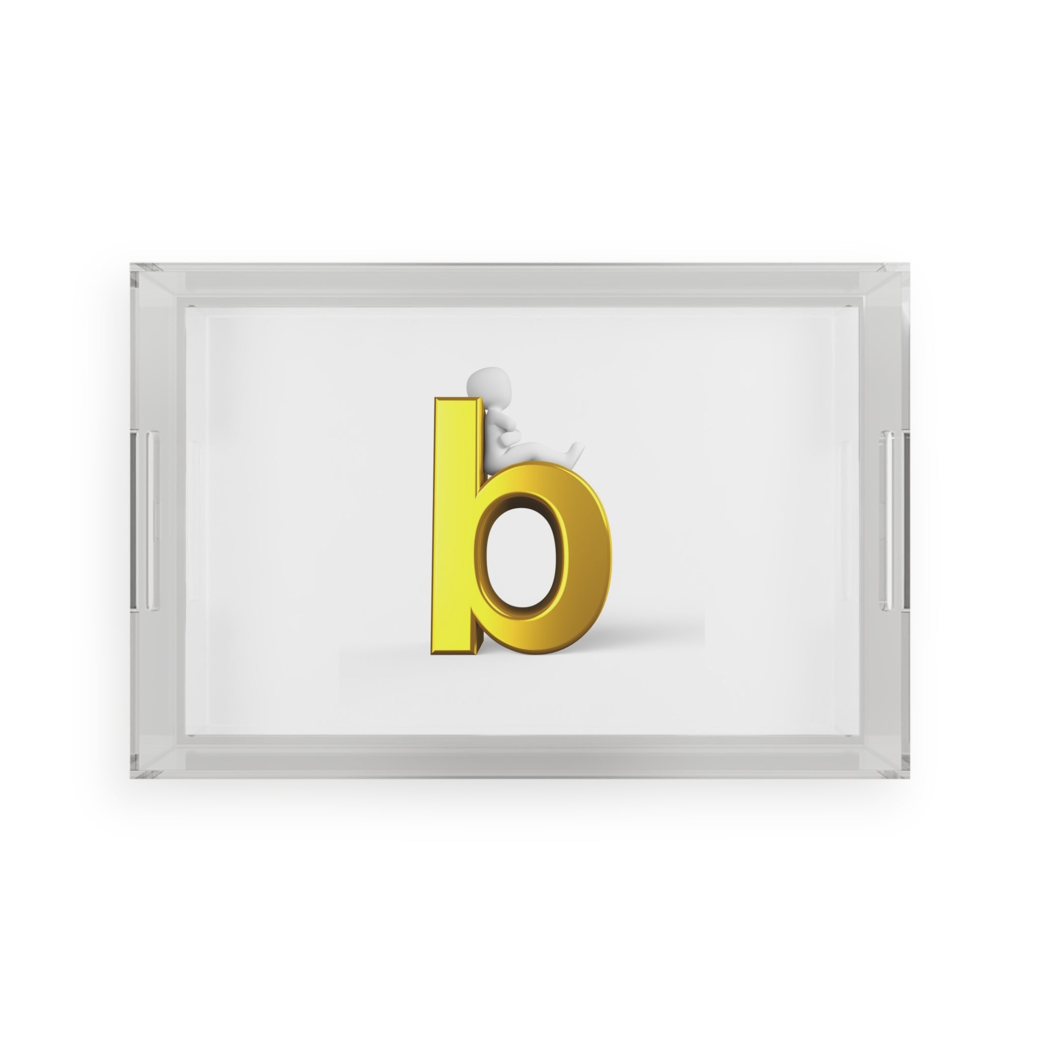 Gold 3D Letter b Acrylic Serving Tray | Monogram Initial Tray