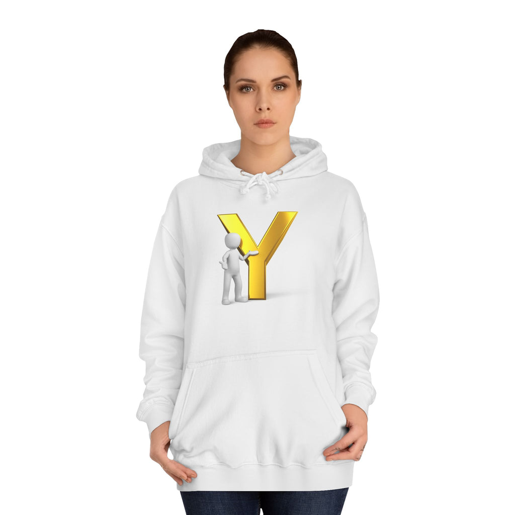 3D Gold Letter Y with Figure Hoodie | Initial Monogram Sweatshirt