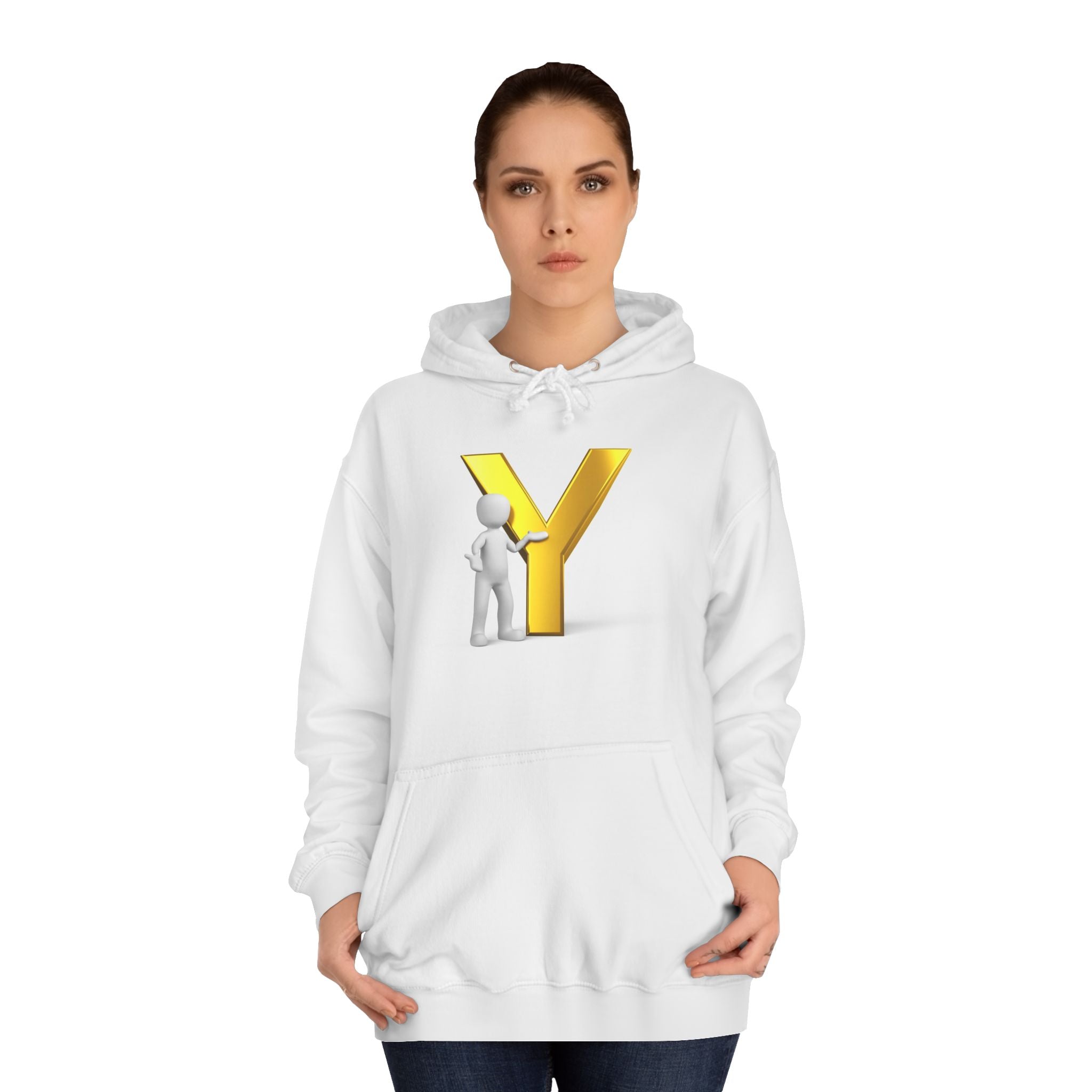 3D Gold Letter Y with Figure Hoodie | Initial Monogram Sweatshirt