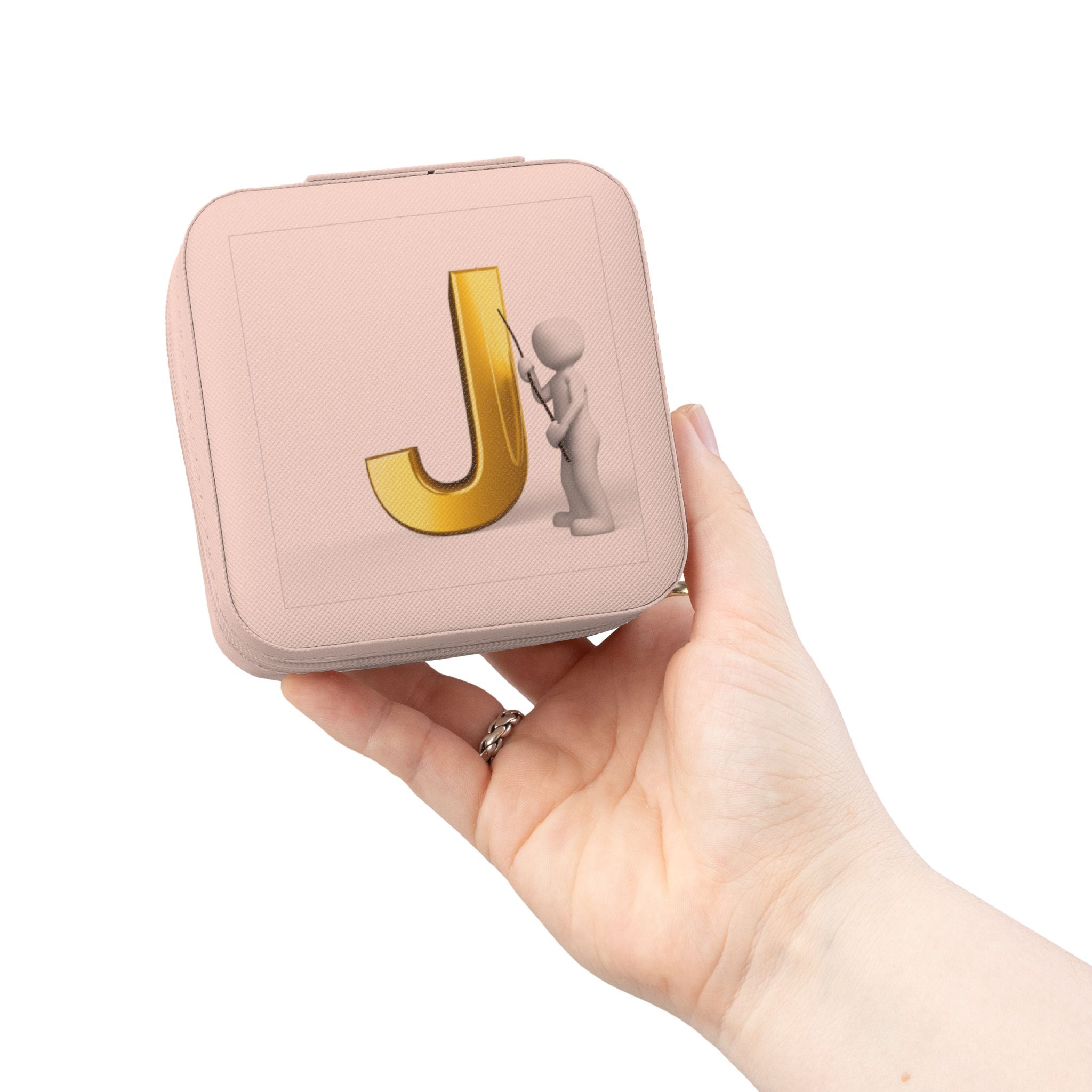 Boîte à bijoux de voyage monogramme lettre J or | Boîte à bijoux de voyage carrée compacte