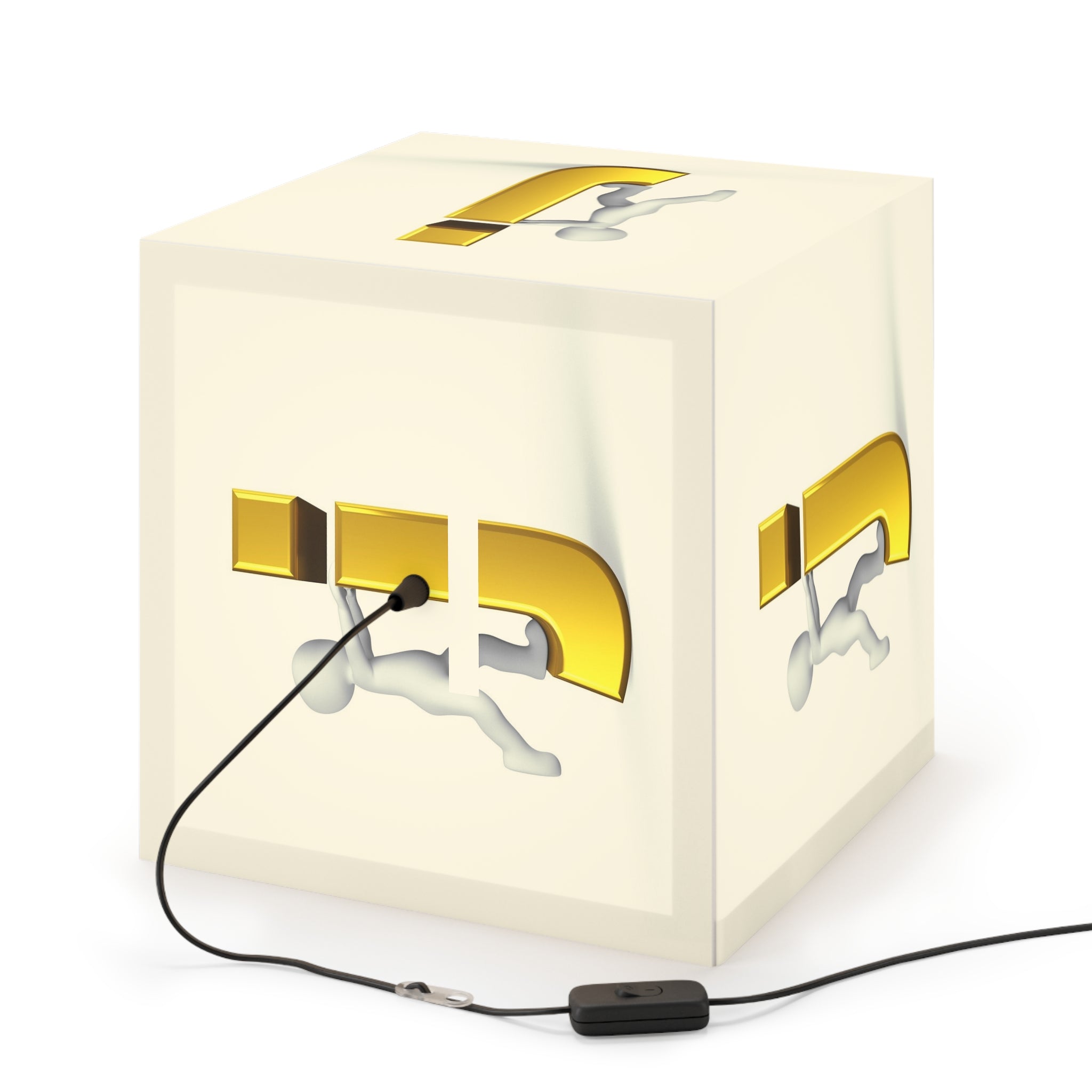3D Stick Figure Riding Gold Letter J Light Cube Lamp | Personalized Initial Lighting