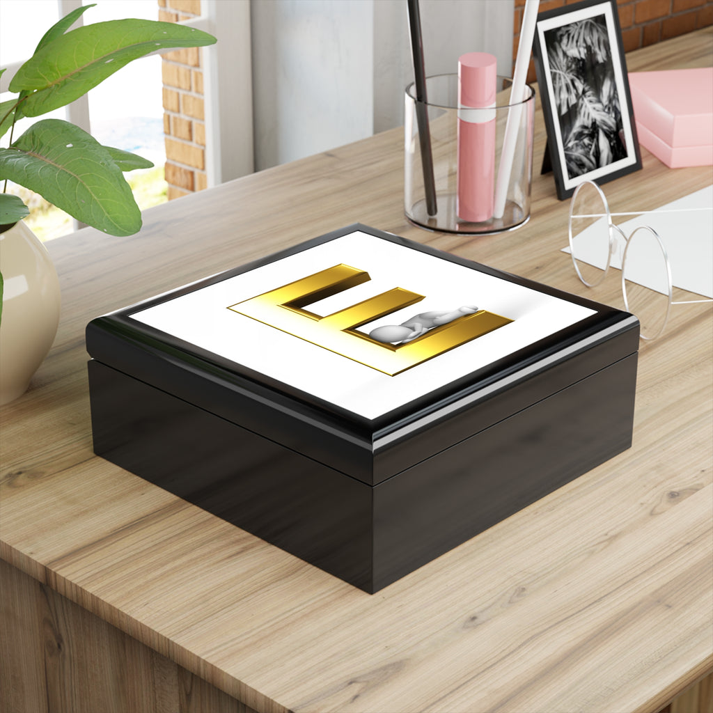 Gold Letter E Monogram Jewelry Box | Initial Keepsake Box