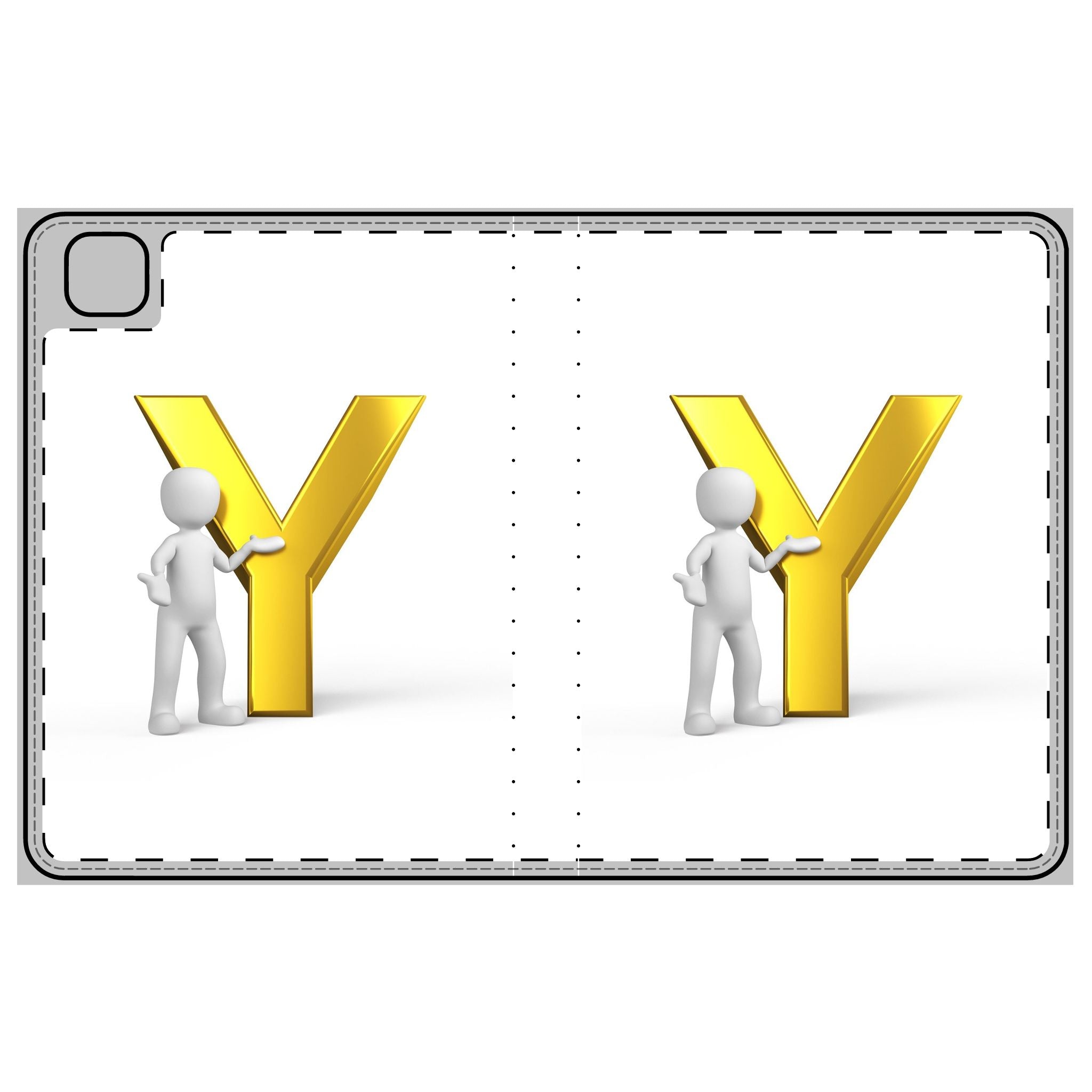 3D Character with Gold Letter Y Tablet Folio Case | Alphabet Initial