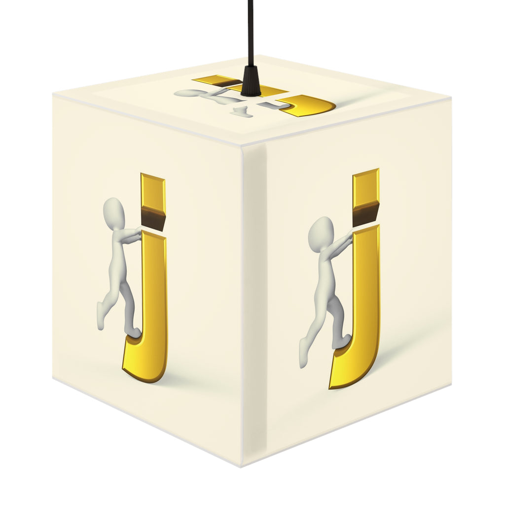 3D Stick Figure Riding Gold Letter J Light Cube Lamp | Personalized Initial Lighting