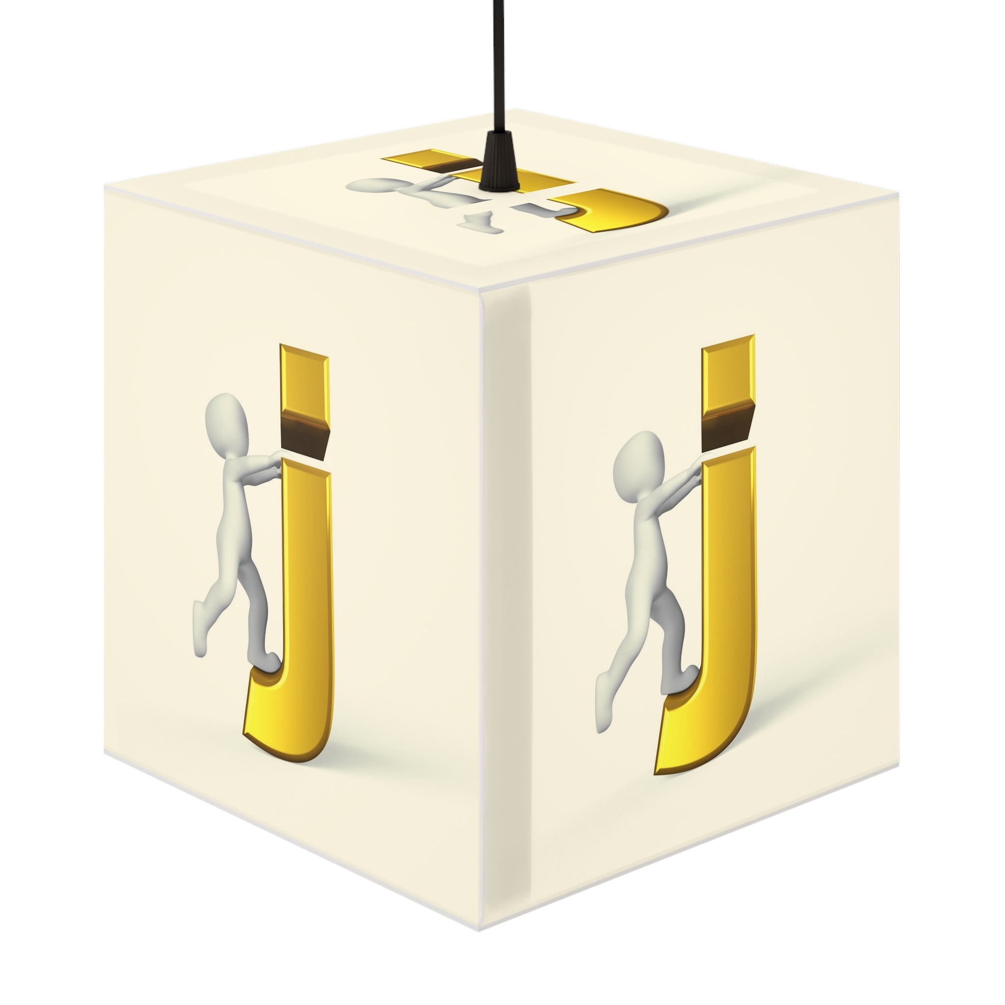 3D Stick Figure Riding Gold Letter J Light Cube Lamp | Personalized Initial Lighting