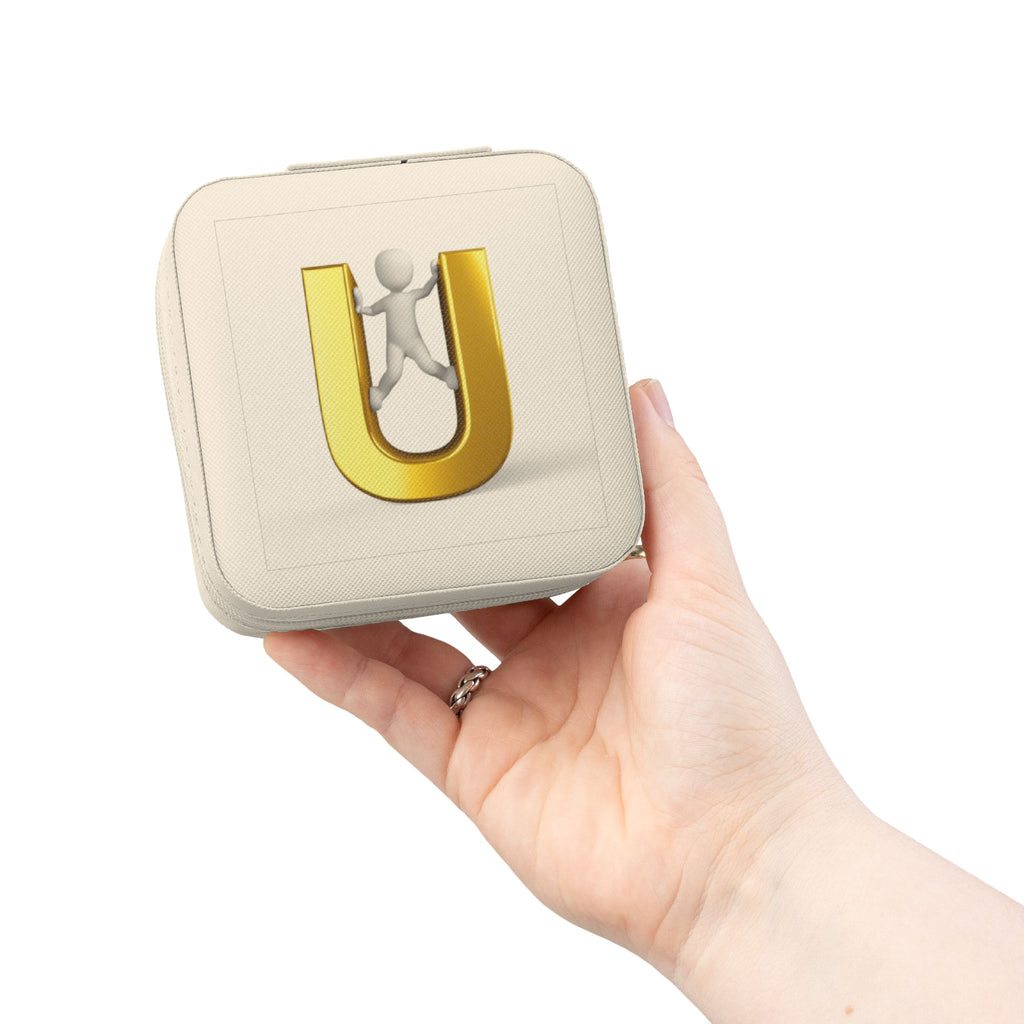 Gold U Initial Monogram Jewelry Case | Travel Jewelry Organizer