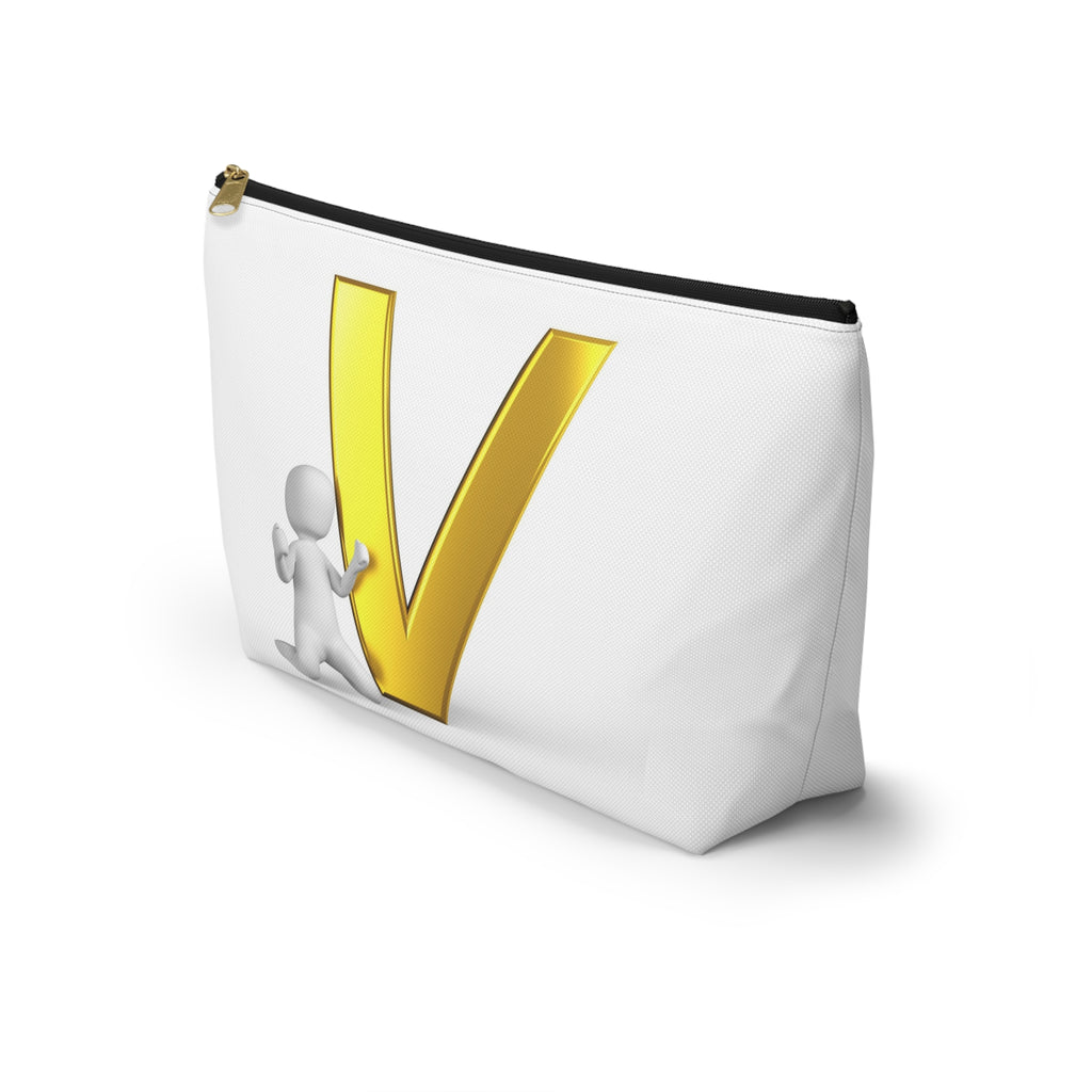 Gold Letter V Monogram Accessory Pouch | Initial V Makeup Bag