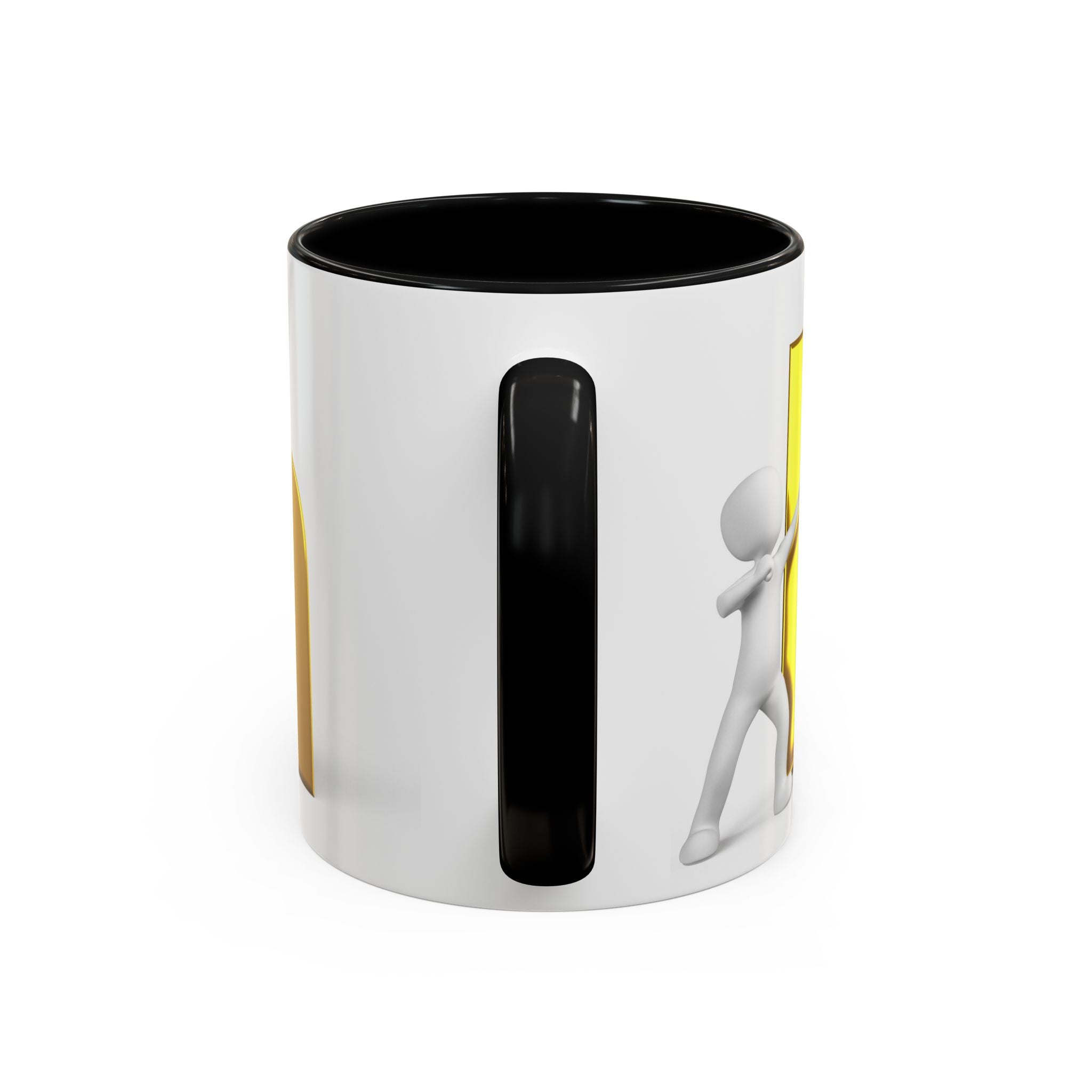 3D Stick Figure Pushing Gold Letter h Mug | Accent Coffee Mug 11/15oz