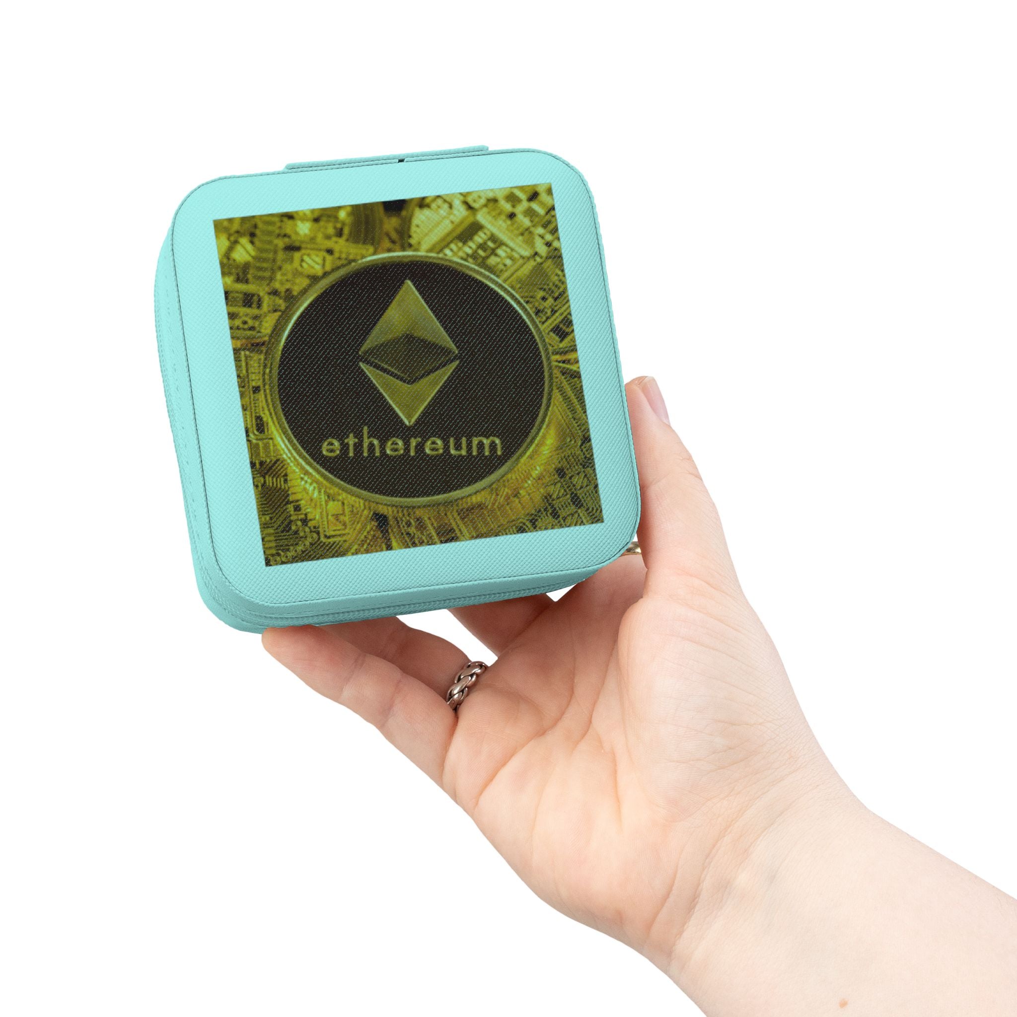 Étui de voyage pour bijoux pièce Ethereum | Organisateur compact logo crypto