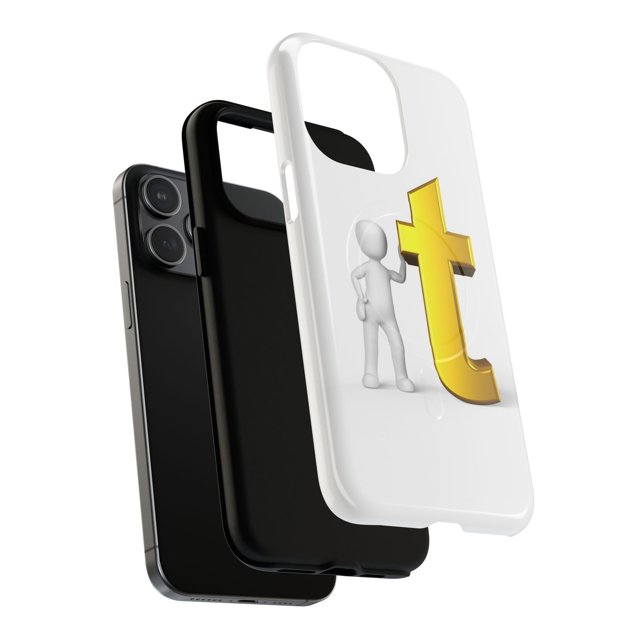 3D Person Leaning on Gold Letter T phone case | Tough Magnetic Case