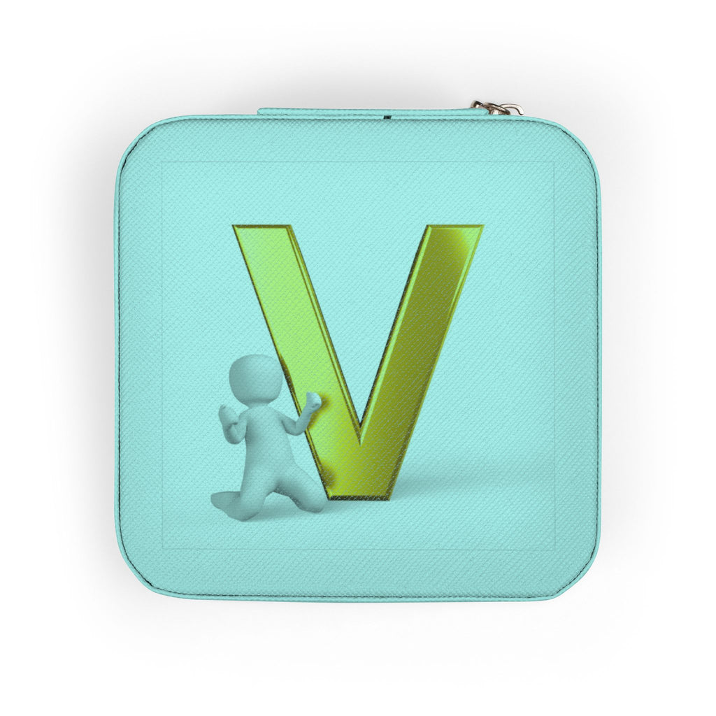 Gold Letter V Monogram Jewelry Travel Case | Compact Square Organizer