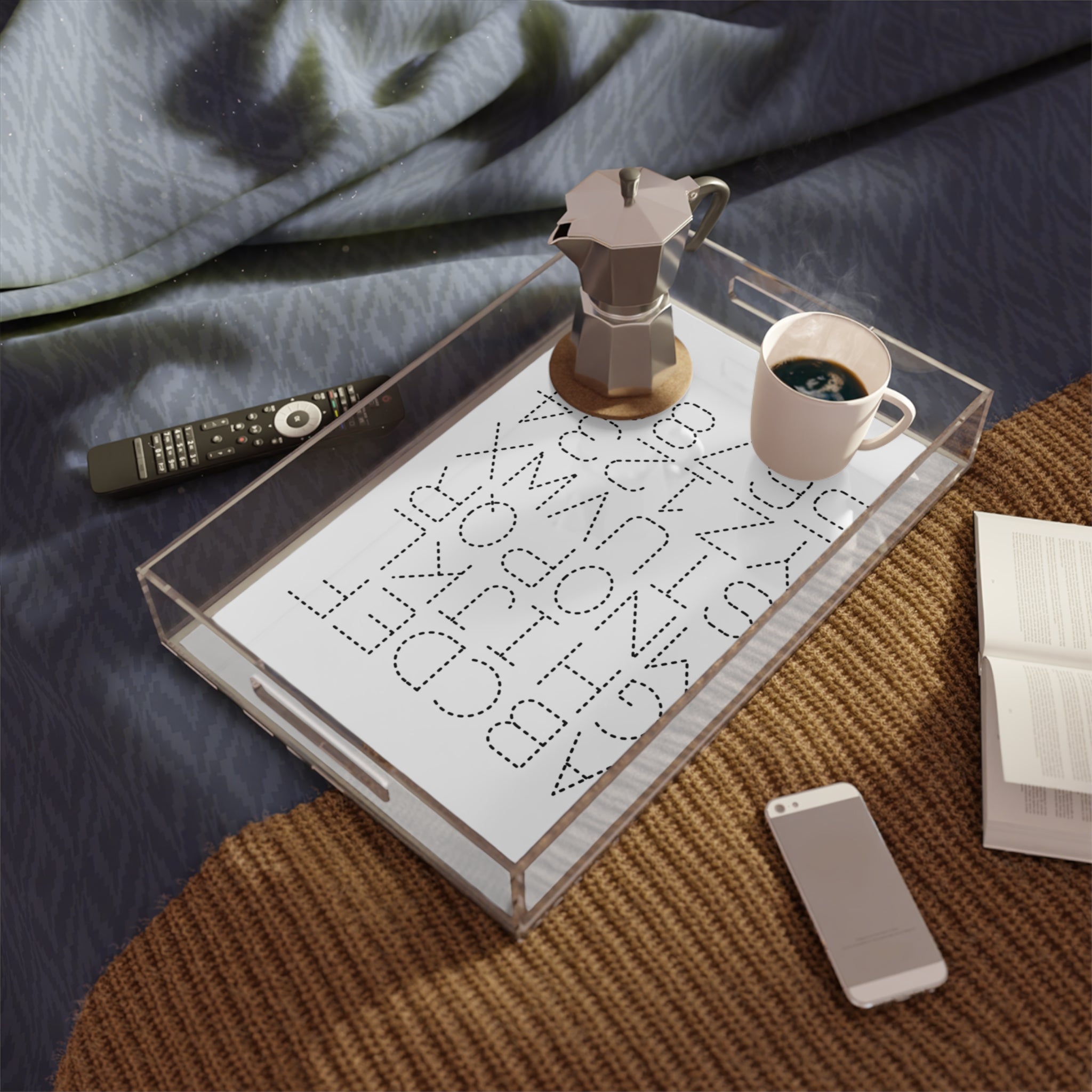 Stitched Dot Alphabet Acrylic Serving Tray | Modern Monogram Tray