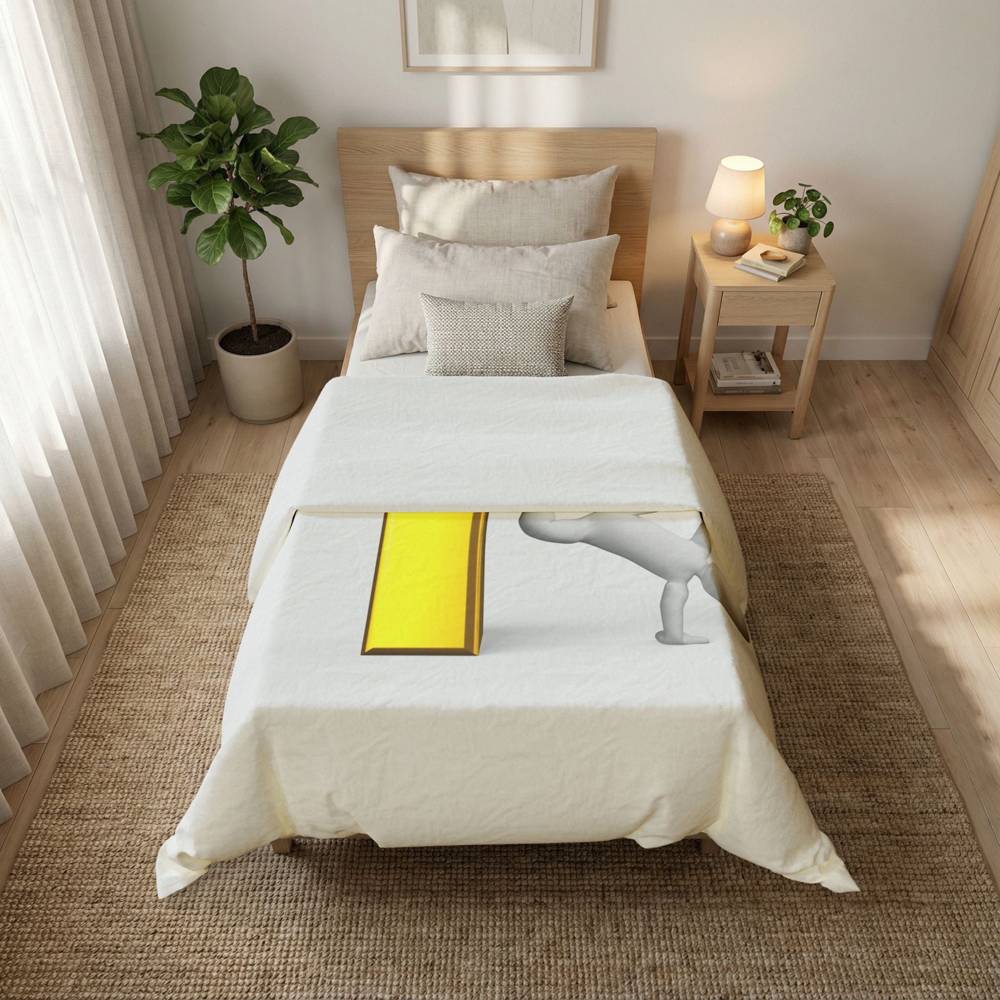 3D Gold Letter R with Figure Cotton Duvet Cover | Alphabet Initial Bedding