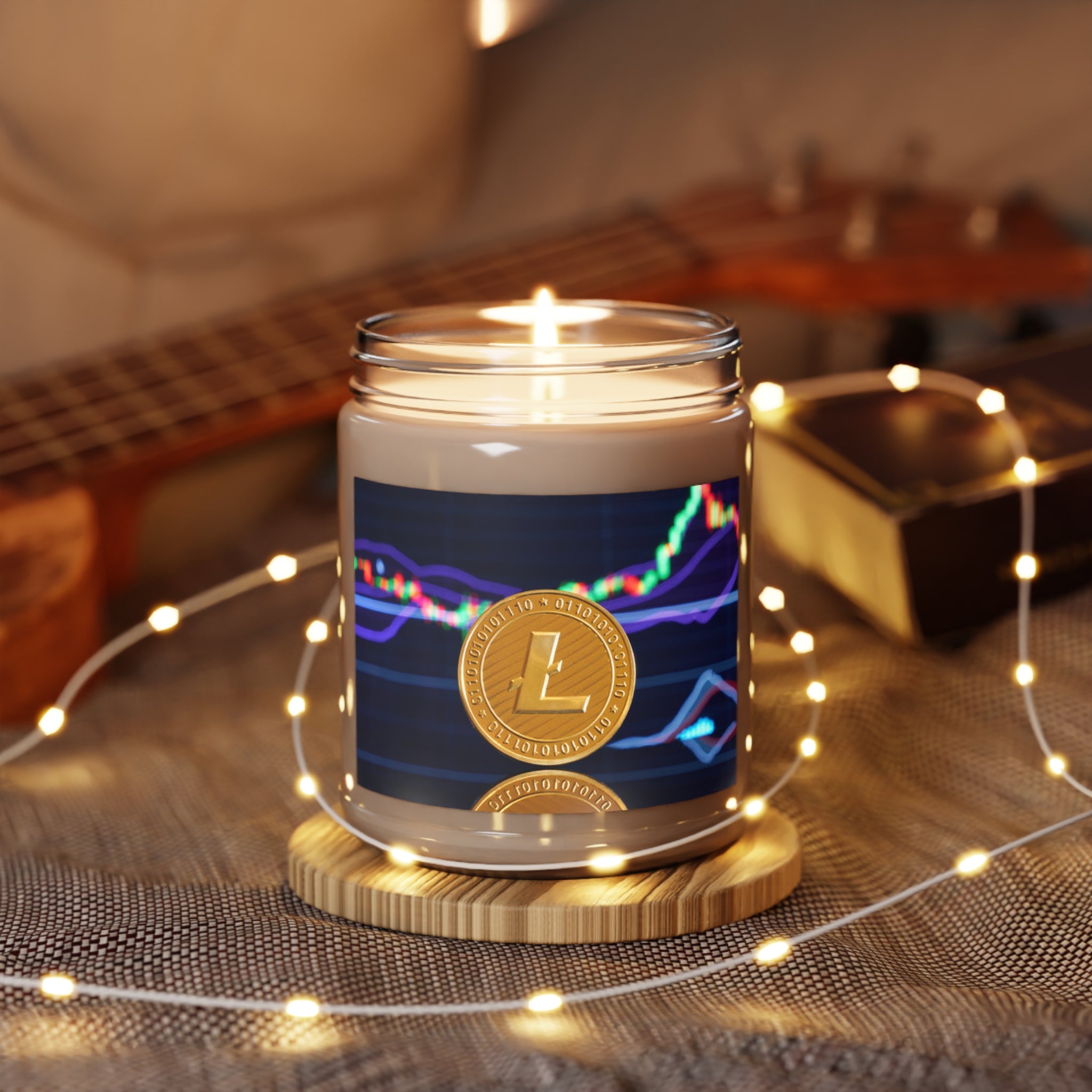 Litecoin Crypto Coin Candle, Soy Candle 9oz | Trading Chart Graphic