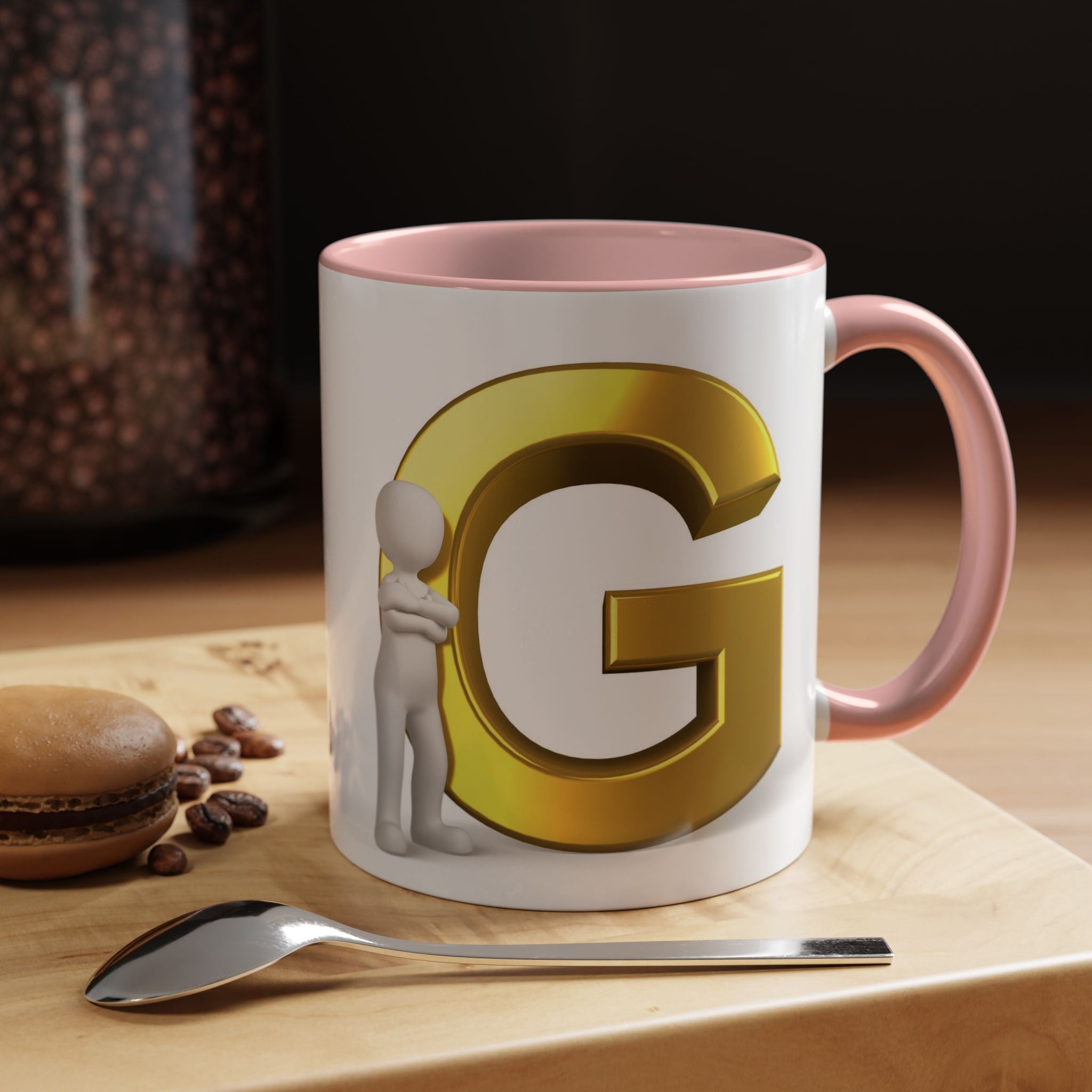 Gold Letter G with 3D Figure Coffee Mug | Initial Monogram Accent