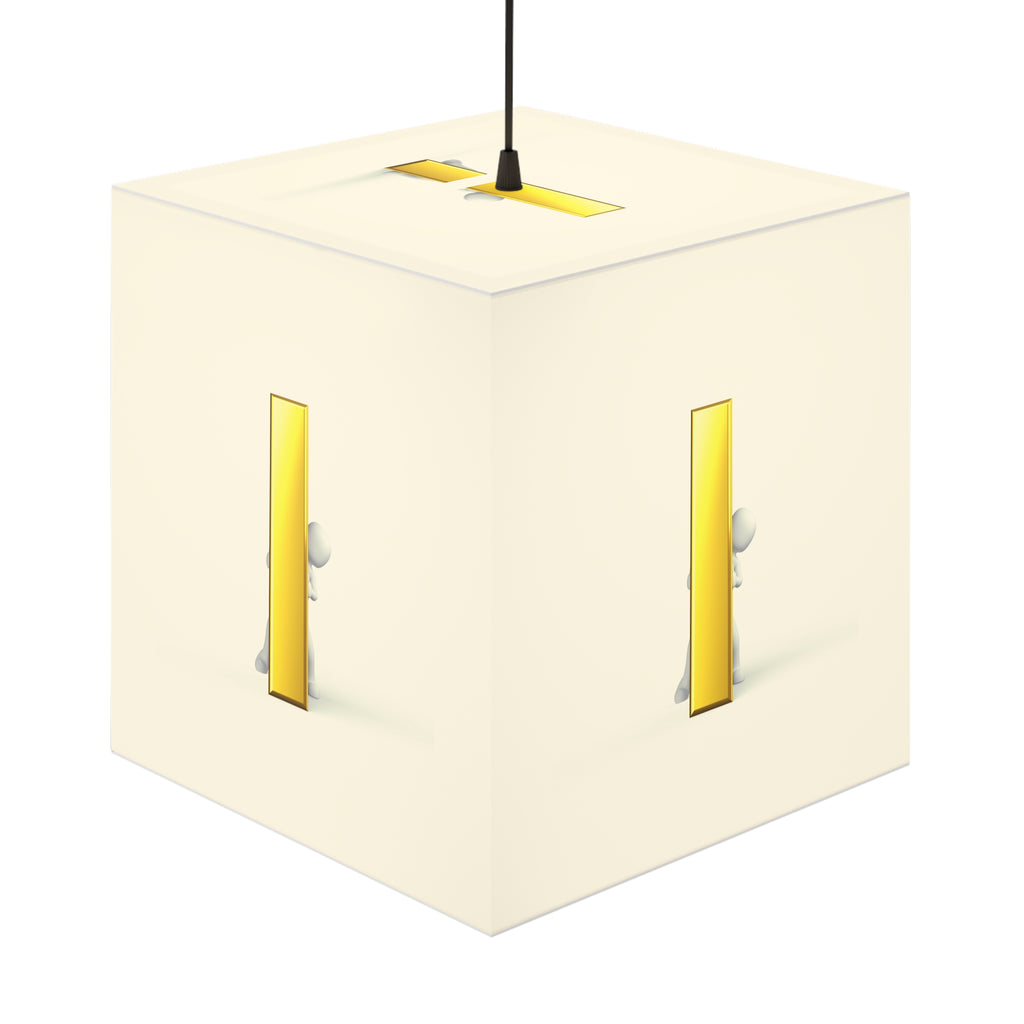 Tiny Figure Peeking Through Gold Letter i Light Cube Lamp | Modern Minimalist Night Light
